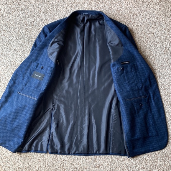 Ermenegildo Zegna Blue Houndstooth Wool 10 Pockets Travel Blazer EU 56 US 44 L - Picture 7 of 16